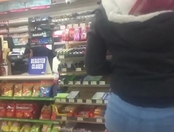 Candid slow mo video Mexican booty at gas station Pt 1