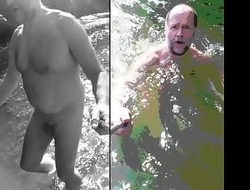 nudist bear dipping in cold water