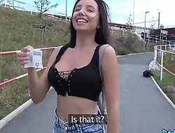 Dark-haired prostitute with juicy melons gives up her pussy for some cash